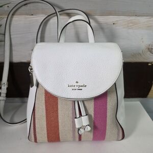 Kate Spade White Backpack with Pink and Orange Stripes